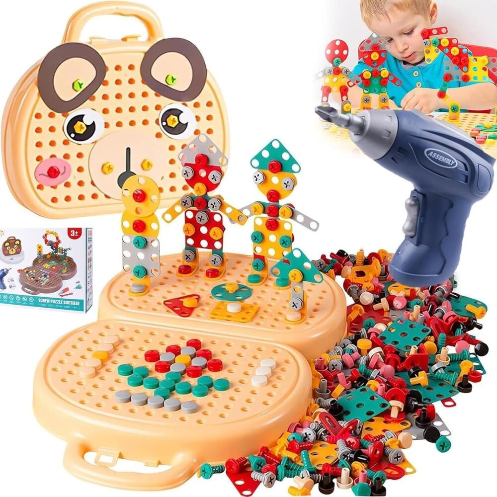 screw puzzle suitcase, Play Toolbox Bear with Drill 203Pcs ages 3+(Ty005)